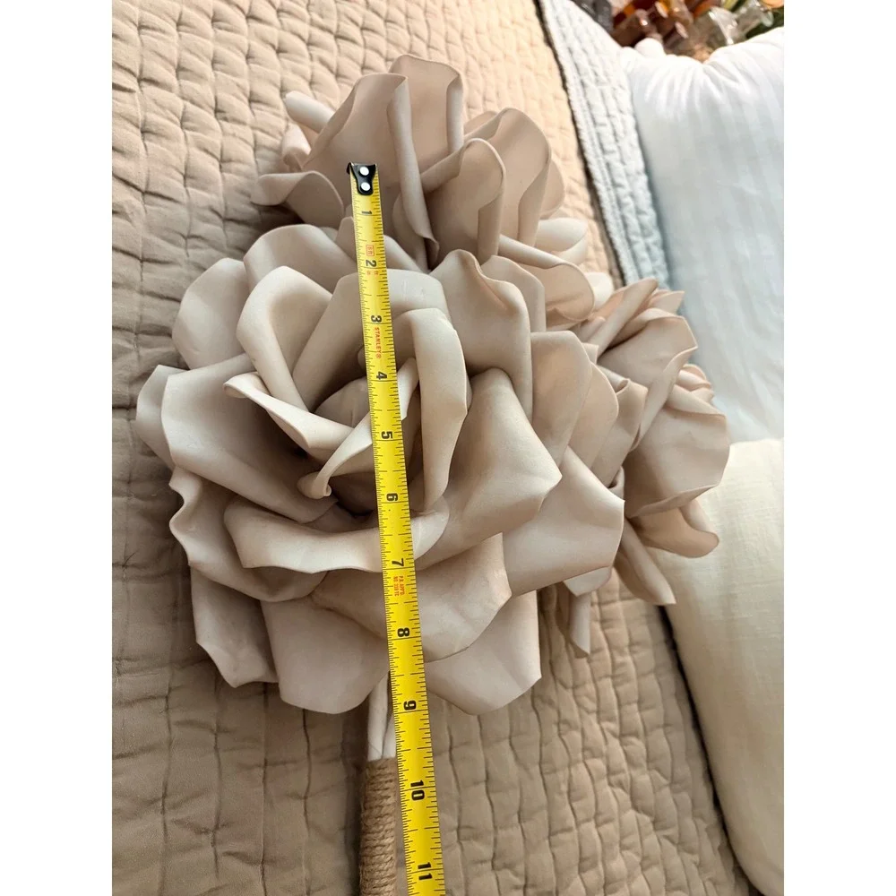XXL Large Artificial Rose Stem Trio Beige Tan White Boho Floral Decor 36